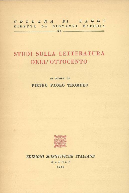 Studi sulla letteratura dell'Ottocento in onore di Pier Paolo Trompeo - copertina
