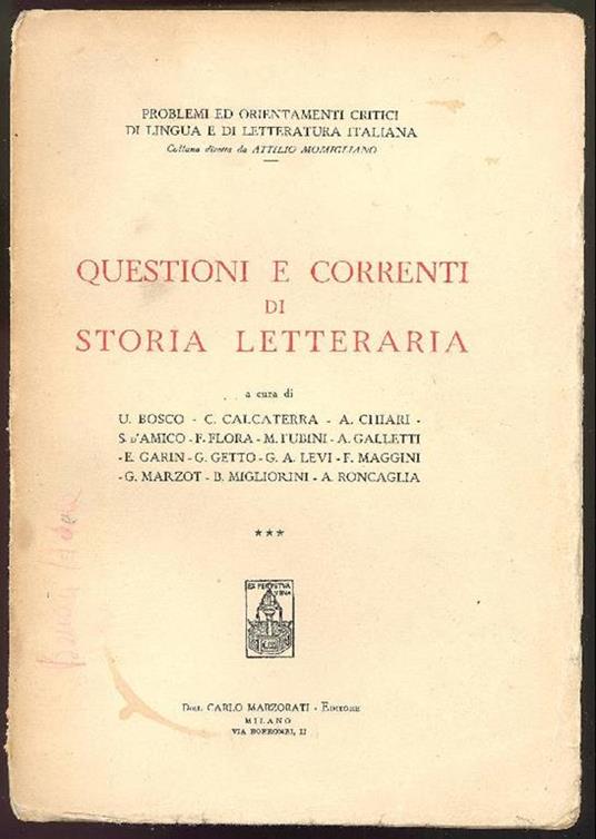 Questioni e correnti di storia letteraria - copertina