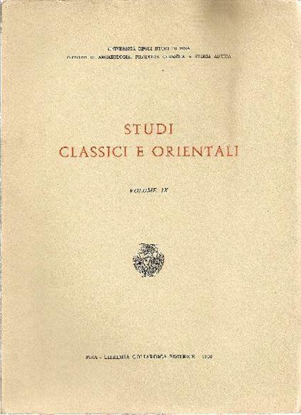 Studi classici e orientali. Volume IX - copertina