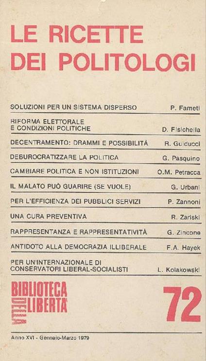Biblioteca della Libertà. Gennaio-Marzo1979. Le ricette dei politologi - copertina