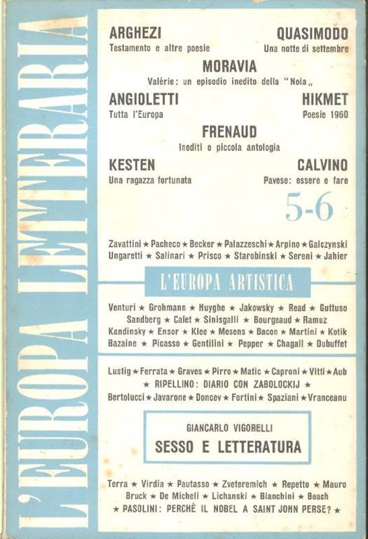 L' Europa letteraria. Anno I - Dicembre 1960 - N. 5-6