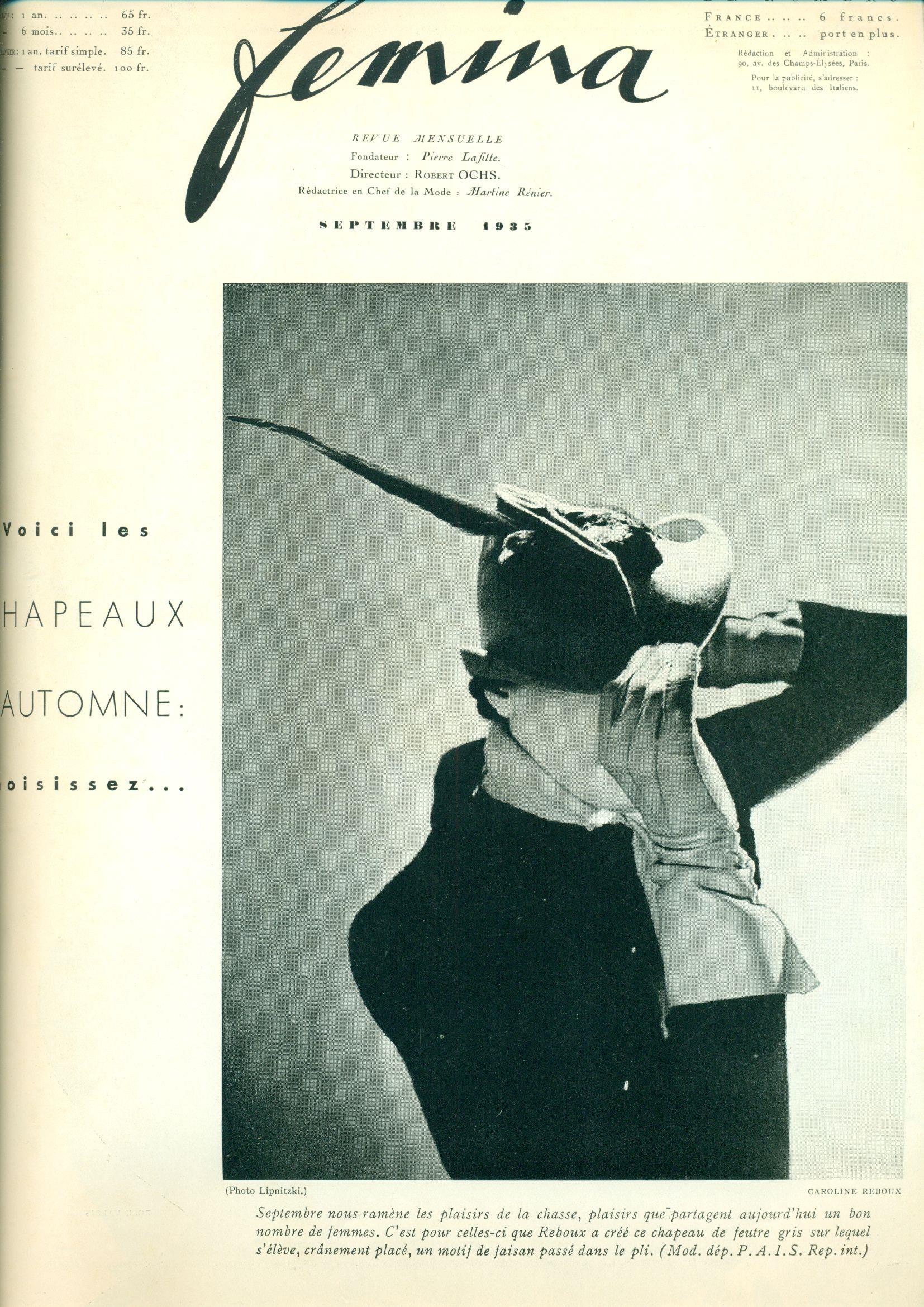 Femina. Septembre 1935. Premier coup d'oeil sur la mode d'automne