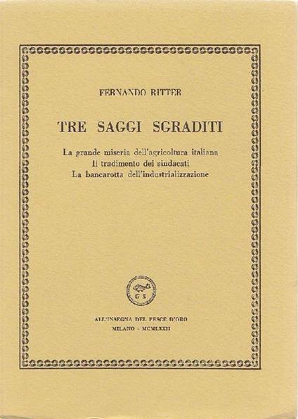 Tre saggi sgraditi - Fernando Ritter - copertina