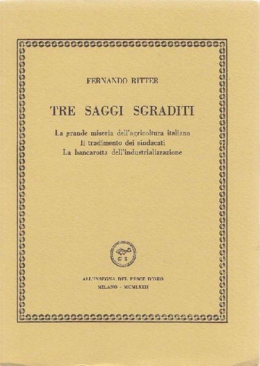 Tre saggi sgraditi - Fernando Ritter - copertina