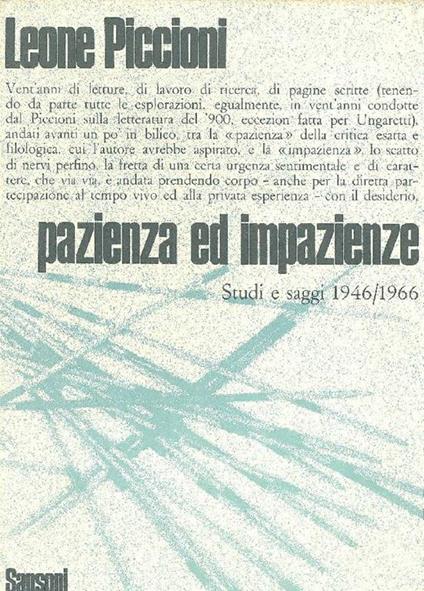 Pazienza ed impazienze - Leone Piccioni - copertina