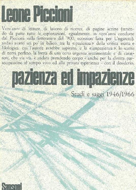 Pazienza ed impazienze - Leone Piccioni - copertina