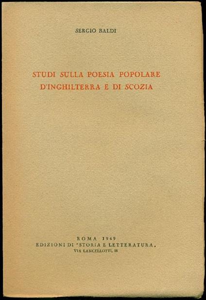 Studi sulla poesia popolare d'Inghilterra e di Scozia - Sergio Baldi - copertina