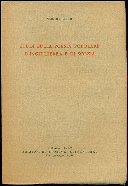 Studi sulla poesia popolare d'Inghilterra e di Scozia - Sergio Baldi - copertina