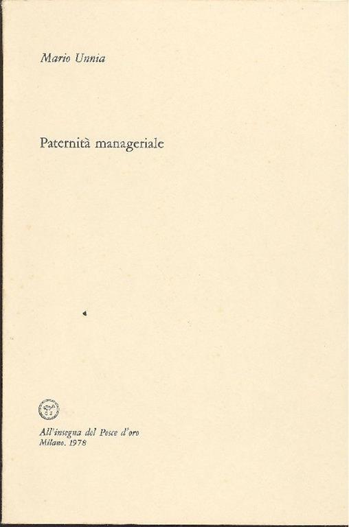 Paternità manageriale - Mario Unnia - copertina