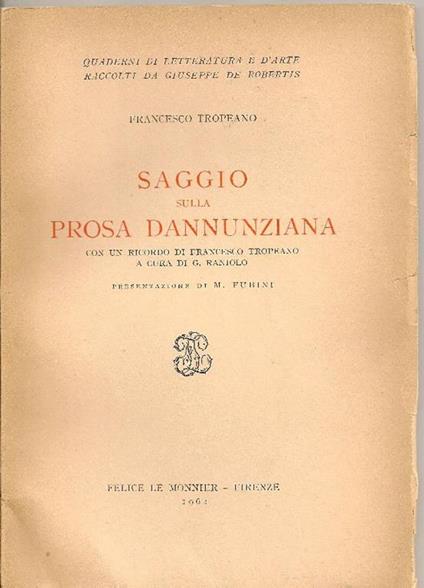 Saggio sulla prosa dannunziana - Francesco Tropeano - copertina