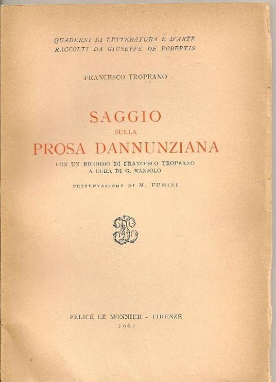 Saggio sulla prosa dannunziana - Francesco Tropeano - copertina