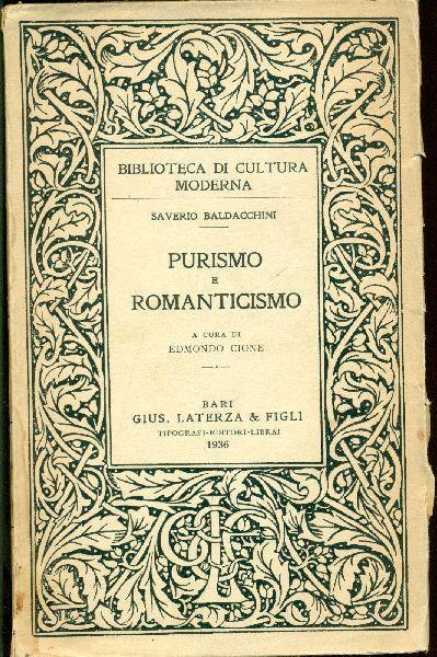 Purismo e romanticismo - Saverio Baldacchini - copertina