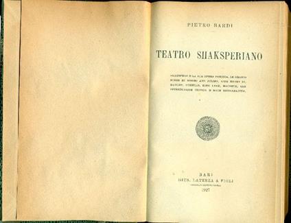 Teatro shaksperiano - Pietro Bardi - copertina