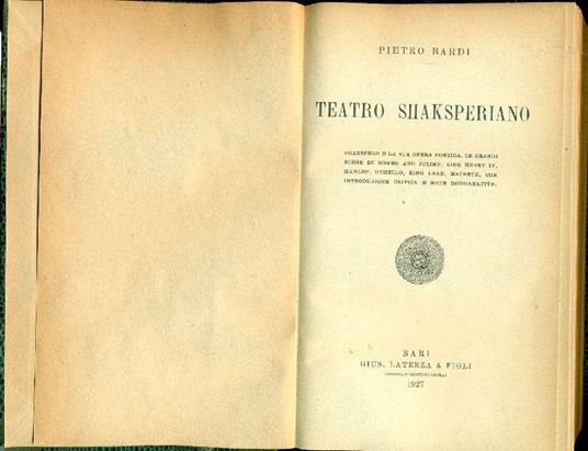 Teatro shaksperiano - Pietro Bardi - copertina