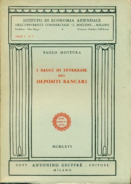 I saggi di interesse dei depositi bancari - Paolo Mottura - copertina