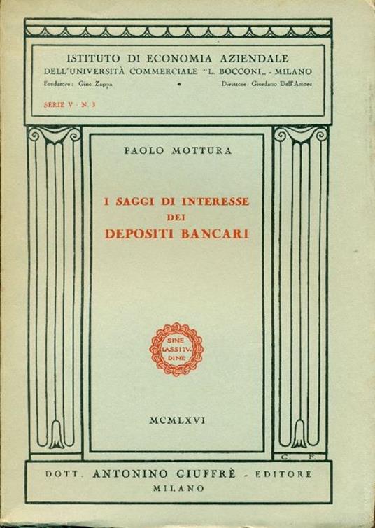 I saggi di interesse dei depositi bancari - Paolo Mottura - copertina