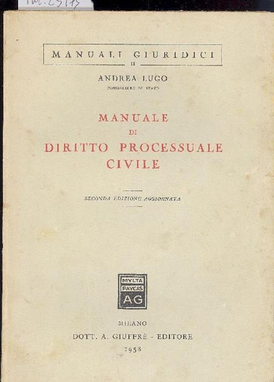 Manuale di diritto processuale civile - Andrea Lugo - copertina
