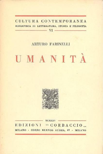 Umanità - Arturo Farinelli - copertina