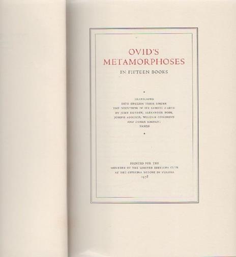 Ovid's metamorphoses in fifteen books - P. Nasone Ovidio - copertina