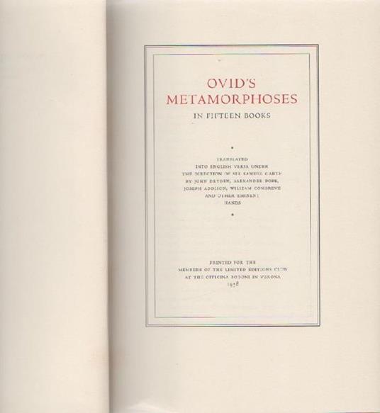 Ovid's metamorphoses in fifteen books - P. Nasone Ovidio - copertina
