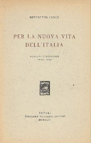 Per la nuova vita dell'Italia - Benedetto Croce - copertina