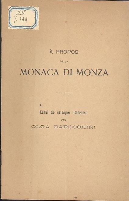 A propos de la Monaca Di Monza - Olga Barocchini - copertina