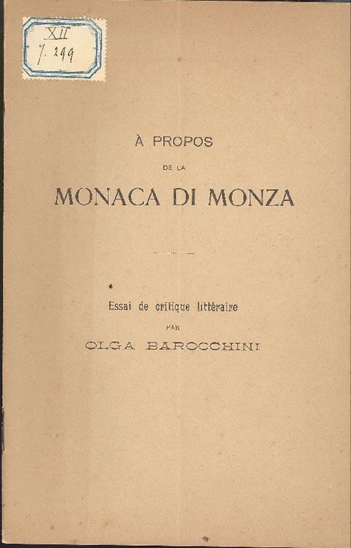 A propos de la Monaca Di Monza - Olga Barocchini - copertina
