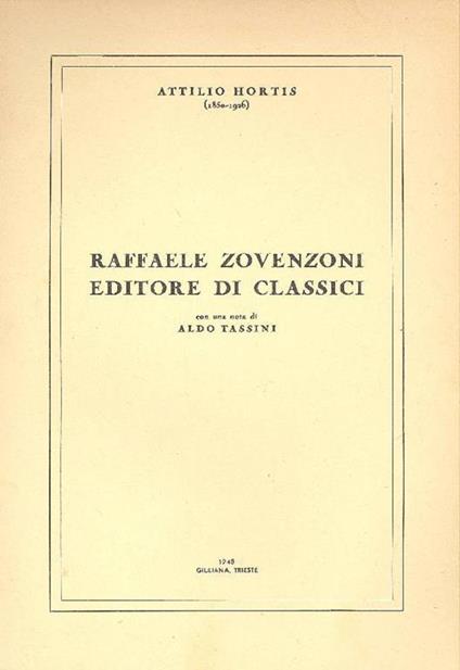 Raffaele Zovenzoni editore di classici - Attilio Hortis - copertina