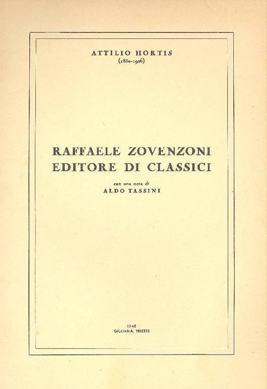 Raffaele Zovenzoni editore di classici - Attilio Hortis - copertina