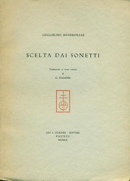 Scelta dai sonetti - William Shakespeare - copertina