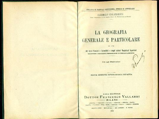 La geografia generale e particolare - Carmelo Colamonico - copertina