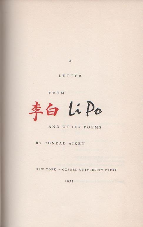 A letter from Li Po and other poems - Conrad Aiken - copertina