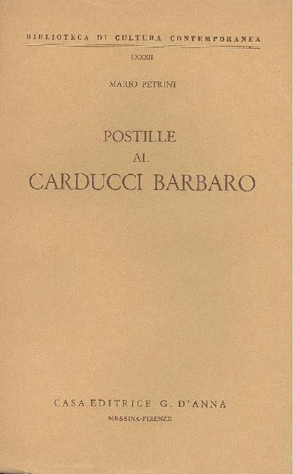 Postille al Carducci barbaro - Mario Petrini - copertina