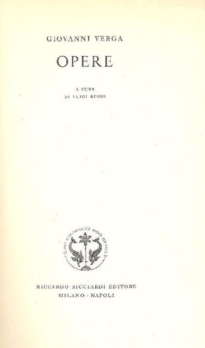 Opere - Giovanni Verga - copertina