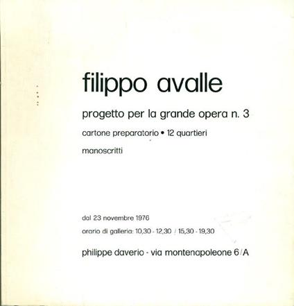 Filippo Avalle. Progetto per la Grande Opera n. 3. Cartone preparatorio, 12 quartieri, manoscritti - Filippo Avalle - copertina