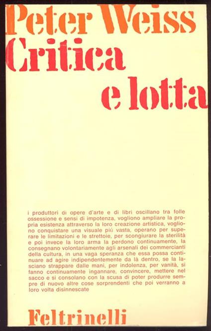Critica e lotta - Péter Weiss - copertina