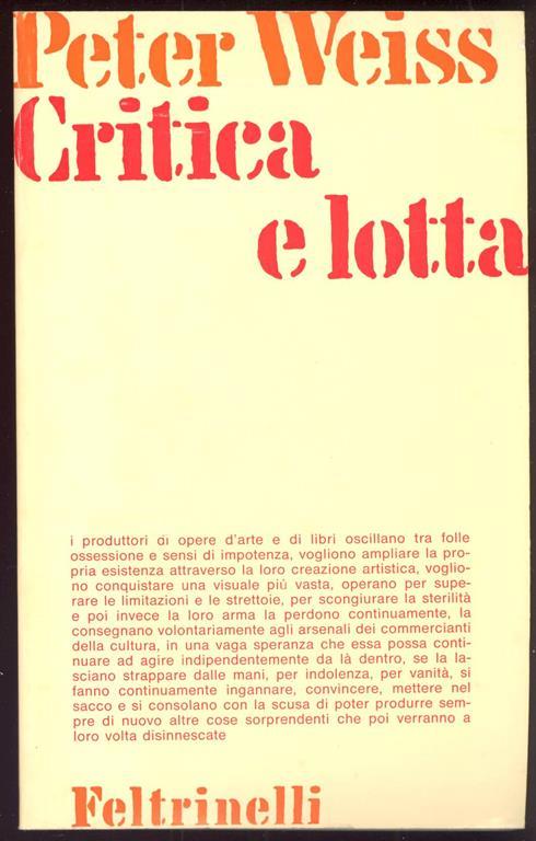 Critica e lotta - Péter Weiss - copertina