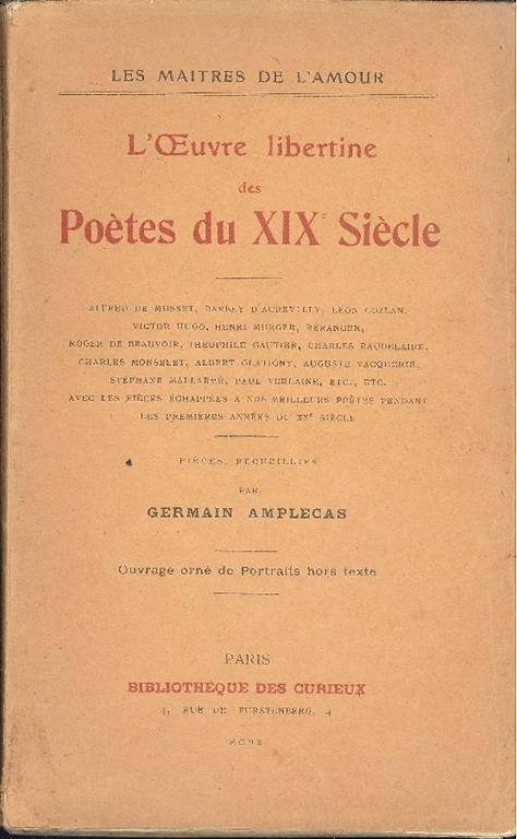 L' oeuvre libertine des poètes du XIX siècle - Germain Amplecas - copertina