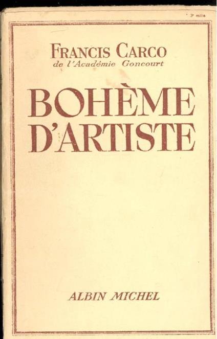 Bohème d'artiste - Francis Carco - copertina