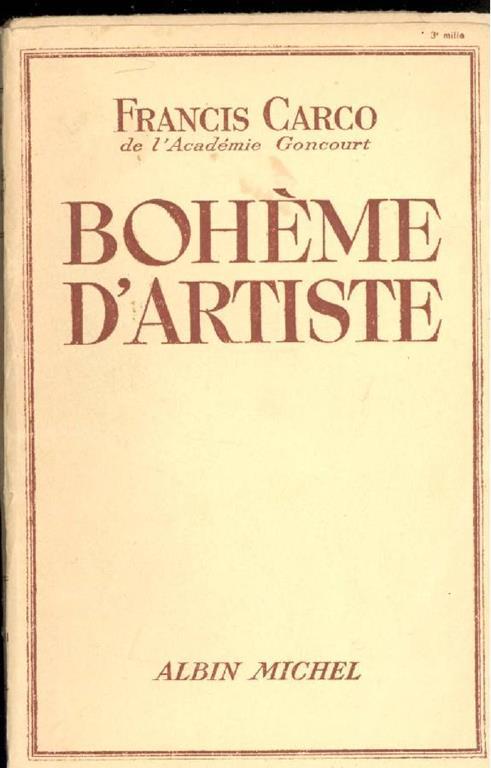 Bohème d'artiste - Francis Carco - copertina