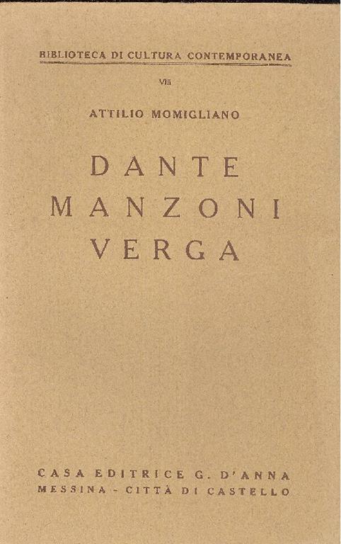 Dante Manzoni Verga - Attilio Momigliano - copertina