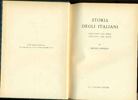 Storia degli italiani (Dall'Italia del mille all'Italia del Piave) - Niccolò Rodolico - copertina