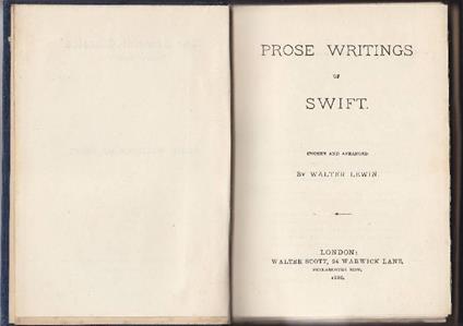 Prose writings of Swift - Walter Lewin - copertina
