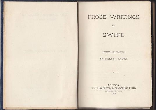 Prose writings of Swift - Walter Lewin - copertina
