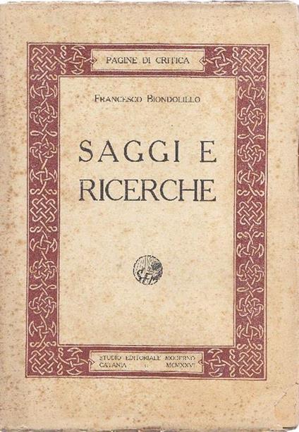 Saggi e ricerche - Francesco Biondolillo - copertina