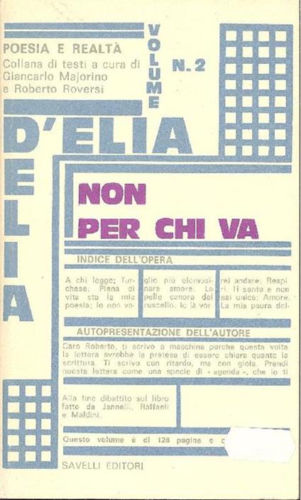 Non per chi va - Gianni D'Elia - copertina