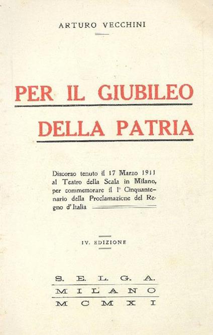 Per il giubileo della patria - Arturo Vecchini - copertina