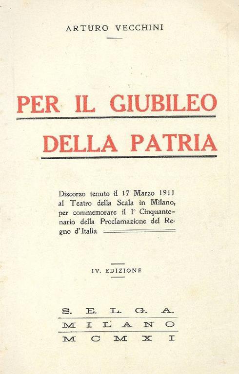 Per il giubileo della patria - Arturo Vecchini - copertina