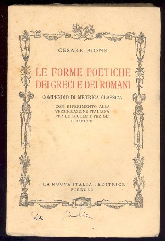 Le forme poetiche dei greci e dei romani - Cesare Bione - copertina