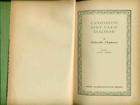 Canzonette. Rime varie. Dialoghi - Gabriello Chiabrera - copertina